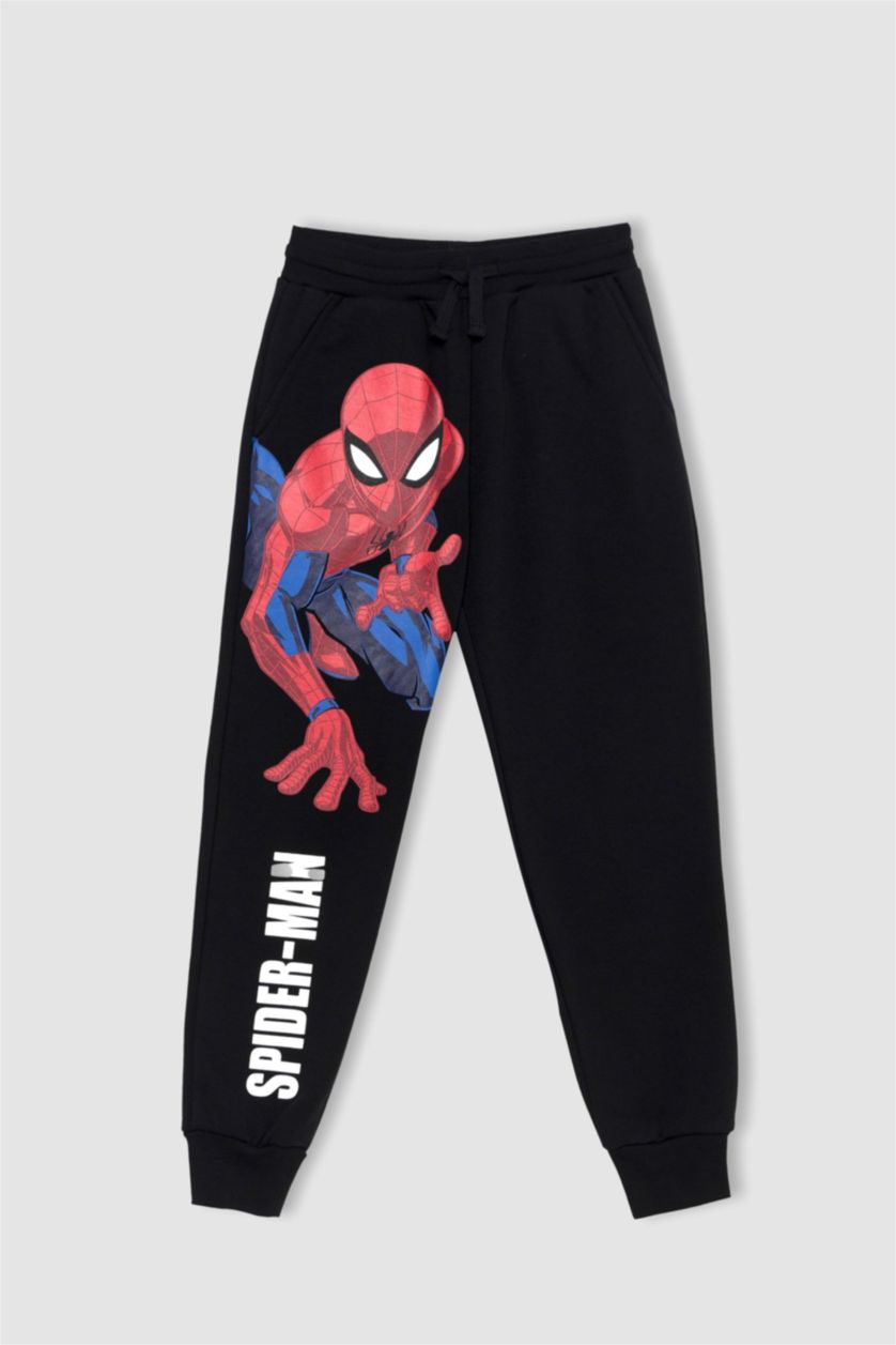 GARÇONS Noir Garçons Spiderman sous licence coupe régulière taille normale épais sweat-shirt en tissu pantalon de survêtement