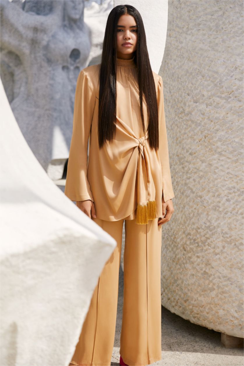 نساء جملي Touché Privé x DeFacto بنطلون ستان واسع الساق من