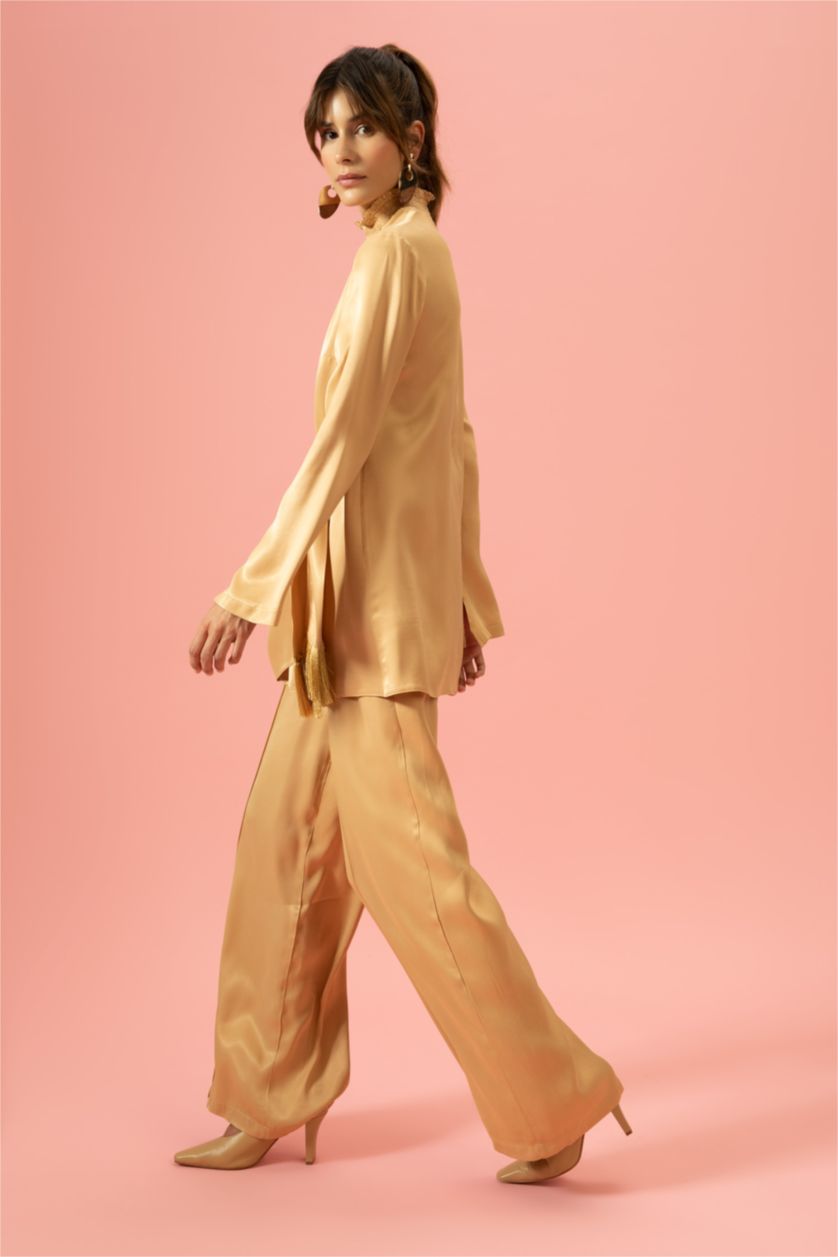 نساء جملي Touché Privé x DeFacto بنطلون ستان واسع الساق من