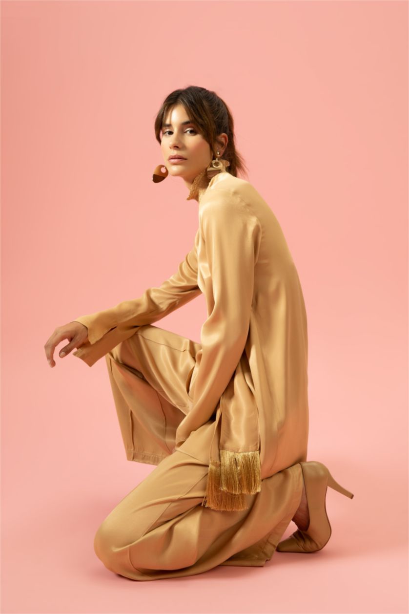 نساء جملي Touché Privé x DeFacto بنطلون ستان واسع الساق من