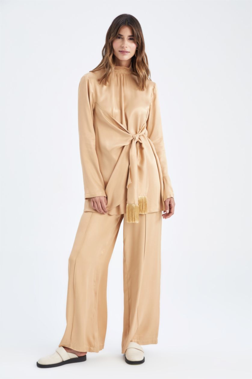 نساء جملي Touché Privé x DeFacto بنطلون ستان واسع الساق من