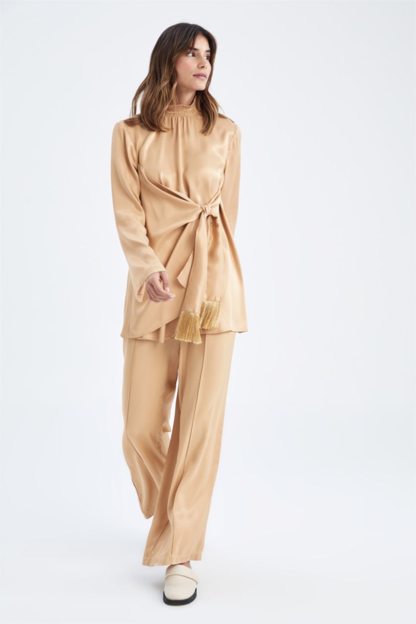 نساء جملي Touché Privé x DeFacto بنطلون ستان واسع الساق من