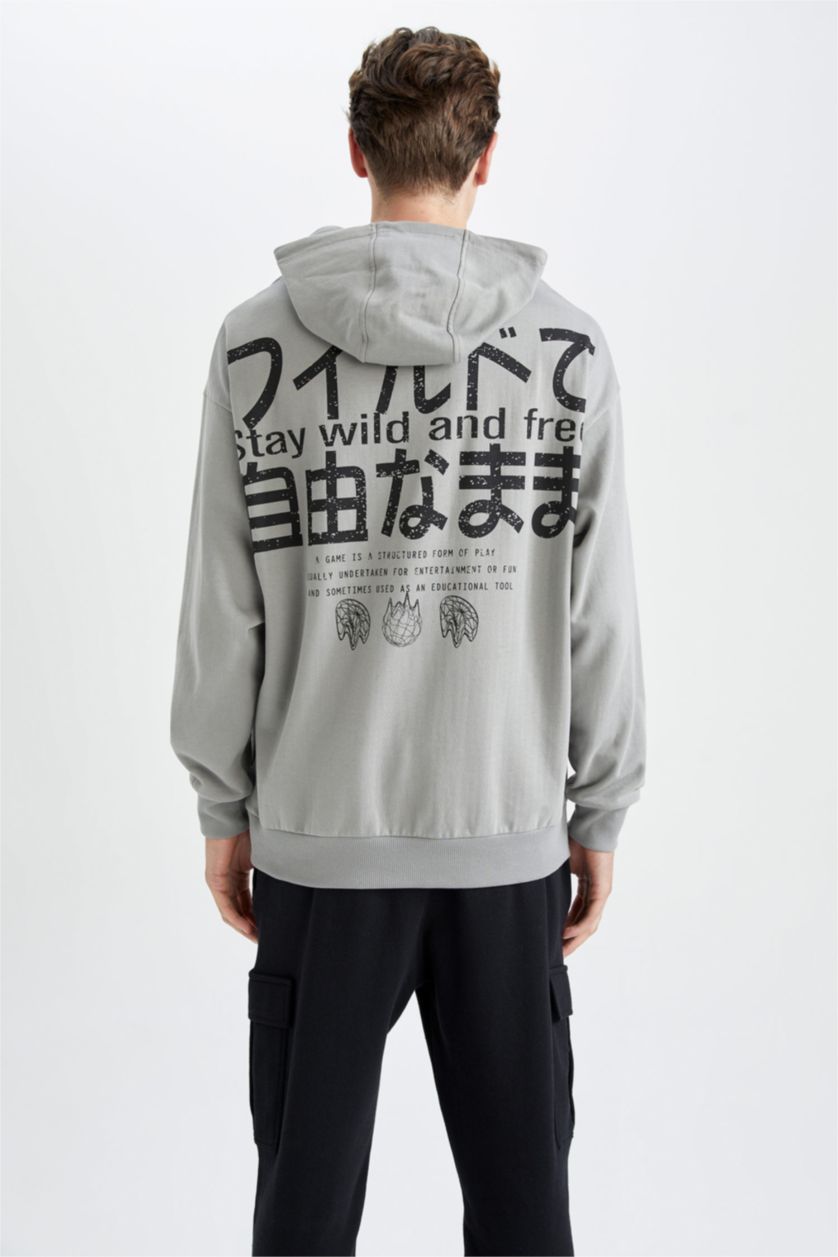 رجال رمادي هودي أوفر سايز  بأكمام طويلة