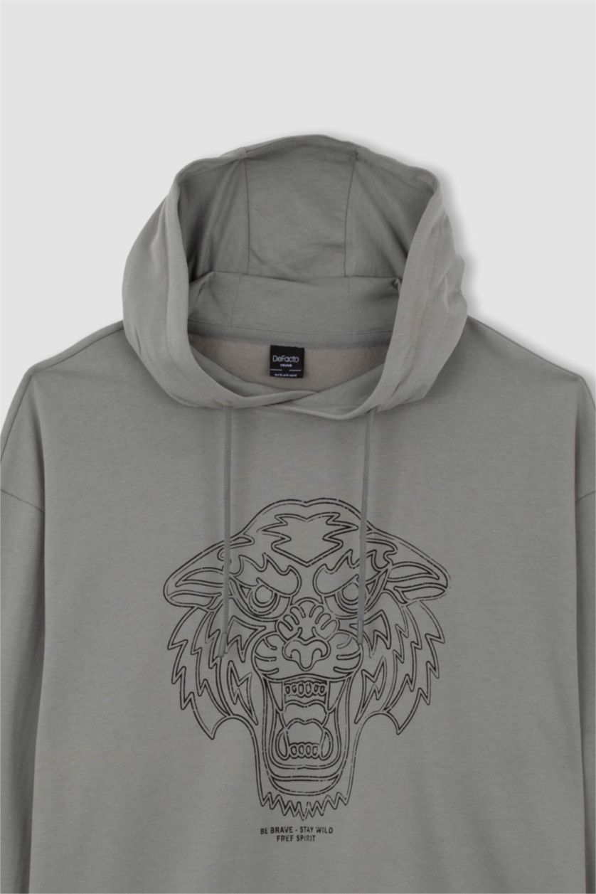 رجال رمادي هودي أوفر سايز  بأكمام طويلة