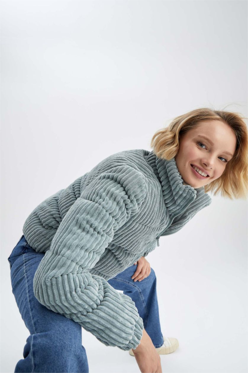 Kadın Mint Relax Fıt Fitilli Kadife Mont