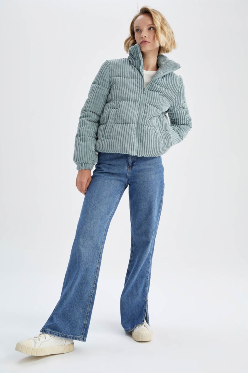 Kadın Mint Relax Fıt Fitilli Kadife Mont