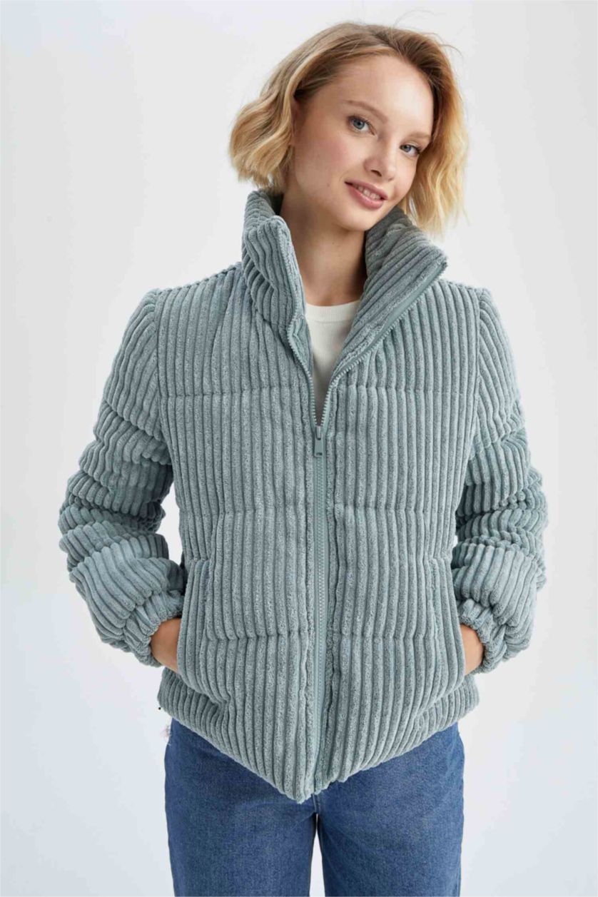 Kadın Mint Relax Fıt Fitilli Kadife Mont