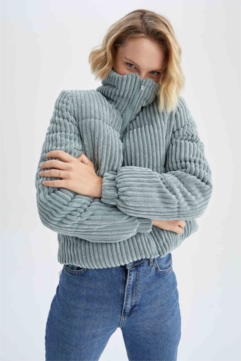 Kadın Mint Relax Fıt Fitilli Kadife Mont