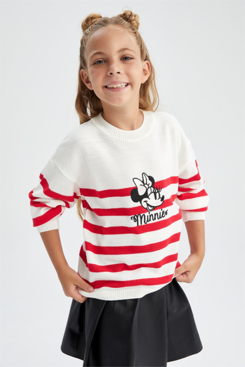 FILLES Beige Pull Tricot à Col rond Mickey & Minnie Coupe régulière pour Fille