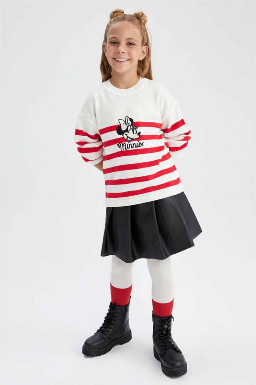 FILLES Beige Pull Tricot à Col rond Mickey & Minnie Coupe régulière pour Fille