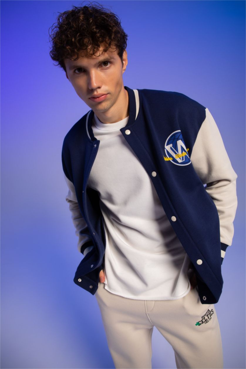 MAN NAVY Thick Sweatshirt Fabric Cardigan