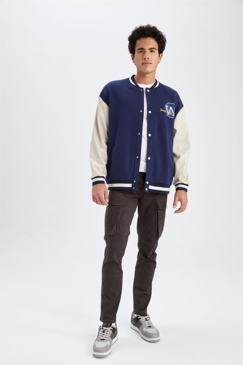 MAN NAVY Thick Sweatshirt Fabric Cardigan
