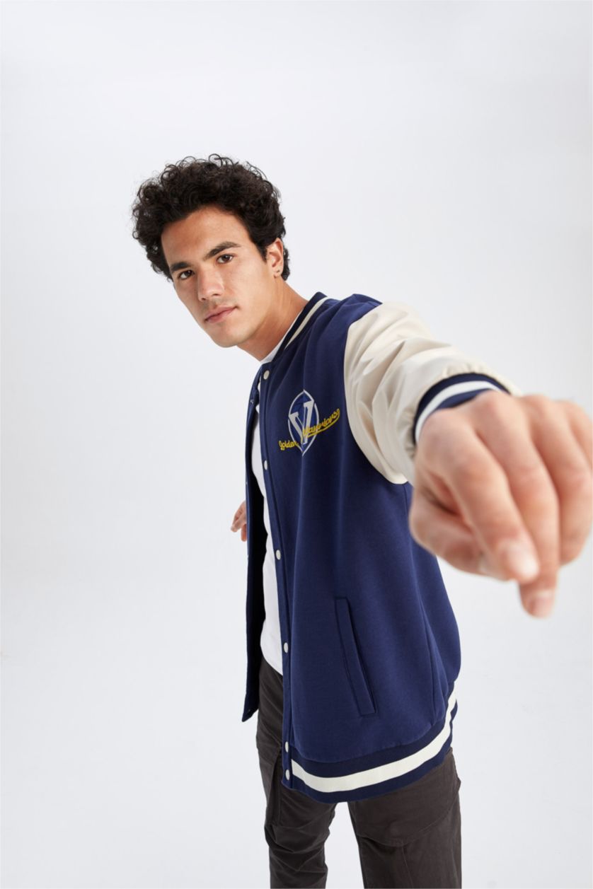 MAN NAVY Thick Sweatshirt Fabric Cardigan
