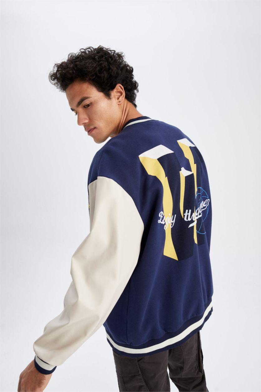 MAN NAVY Thick Sweatshirt Fabric Cardigan