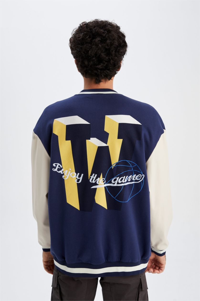 MAN NAVY Thick Sweatshirt Fabric Cardigan