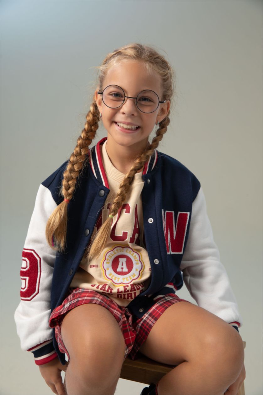 Kız Çocuk - Genç Kız Lacivert Kız Çocuk Bomber Kolej Yaka Bomber Hırka