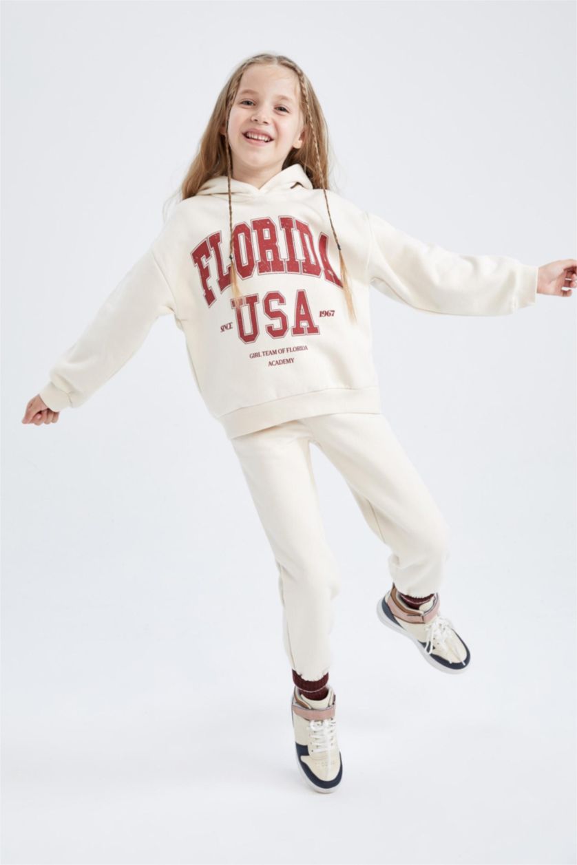 Девочки и подростки Бежевый Комплект низ и свитшот с капюшоном для девочек, Школьная коллекция