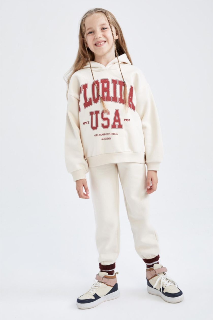 Девочки и подростки Бежевый Комплект низ и свитшот с капюшоном для девочек, Школьная коллекция