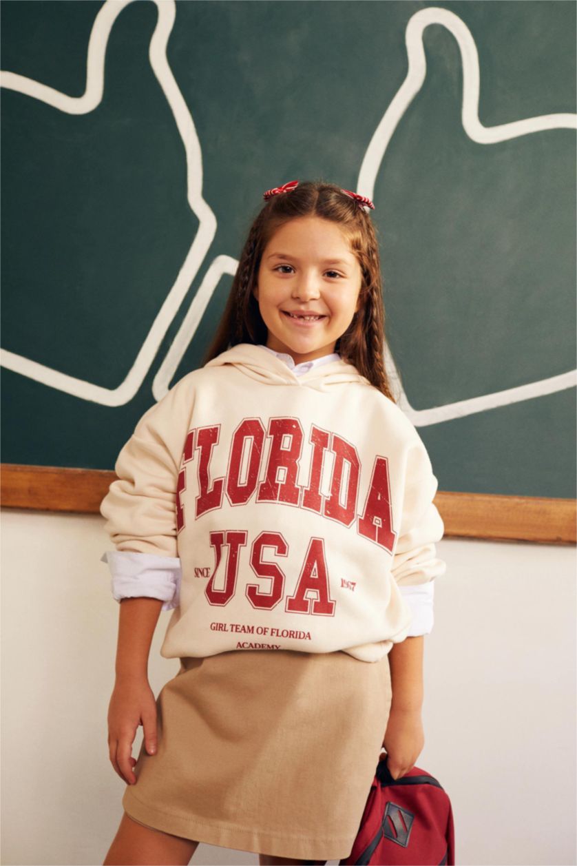 Девочки и подростки Бежевый Комплект низ и свитшот с капюшоном для девочек, Школьная коллекция