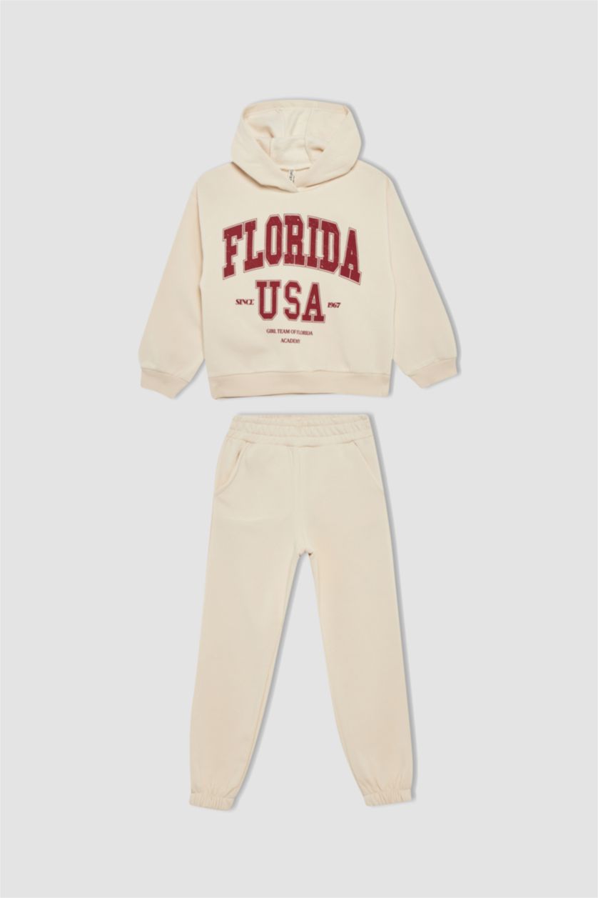 Девочки и подростки Бежевый Комплект низ и свитшот с капюшоном для девочек, Школьная коллекция