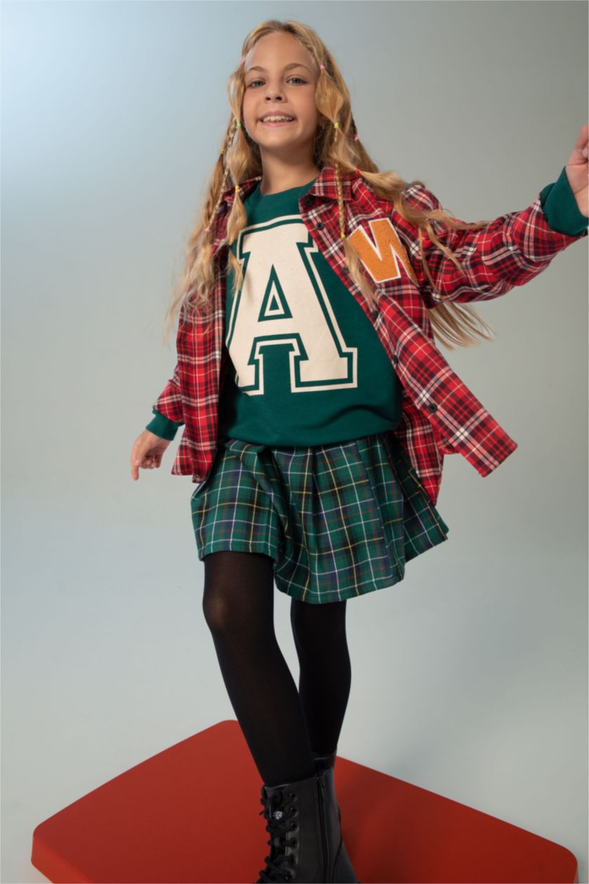 GIRLS & TEENS Petrol Girl Checked Flannel Skirt Socks Set