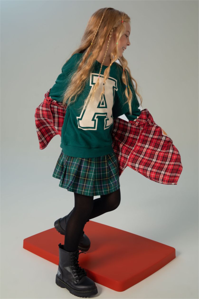 GIRLS & TEENS Petrol Girl Checked Flannel Skirt Socks Set