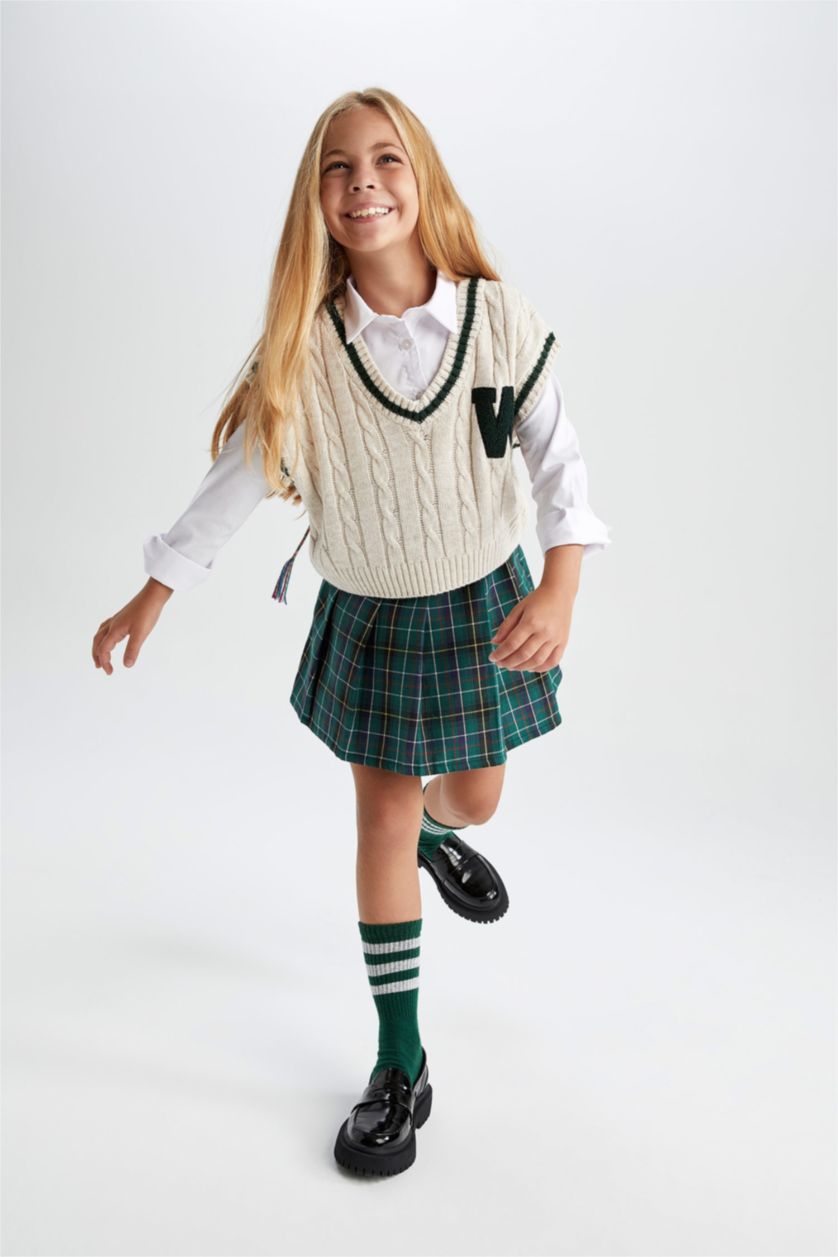 GIRLS & TEENS Petrol Girl Checked Flannel Skirt Socks Set