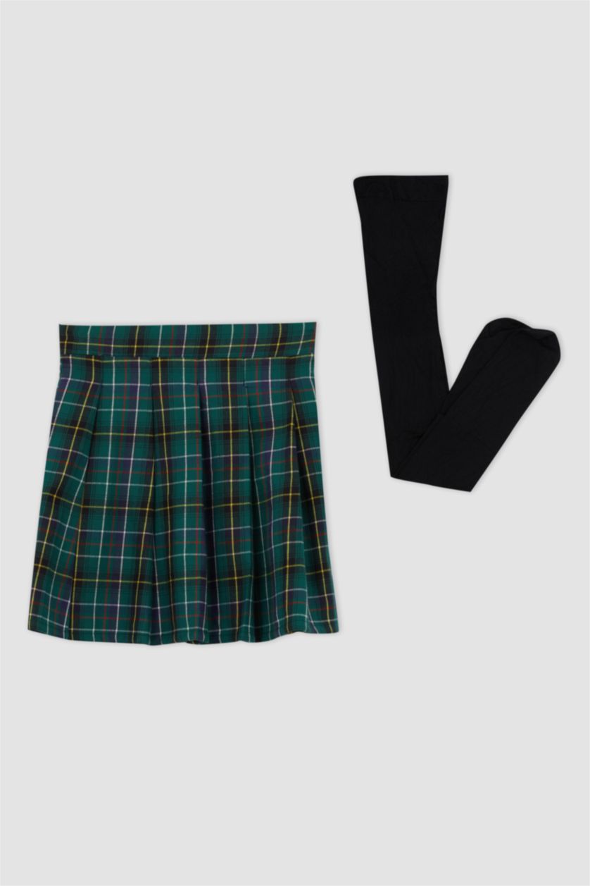 GIRLS & TEENS Petrol Girl Checked Flannel Skirt Socks Set
