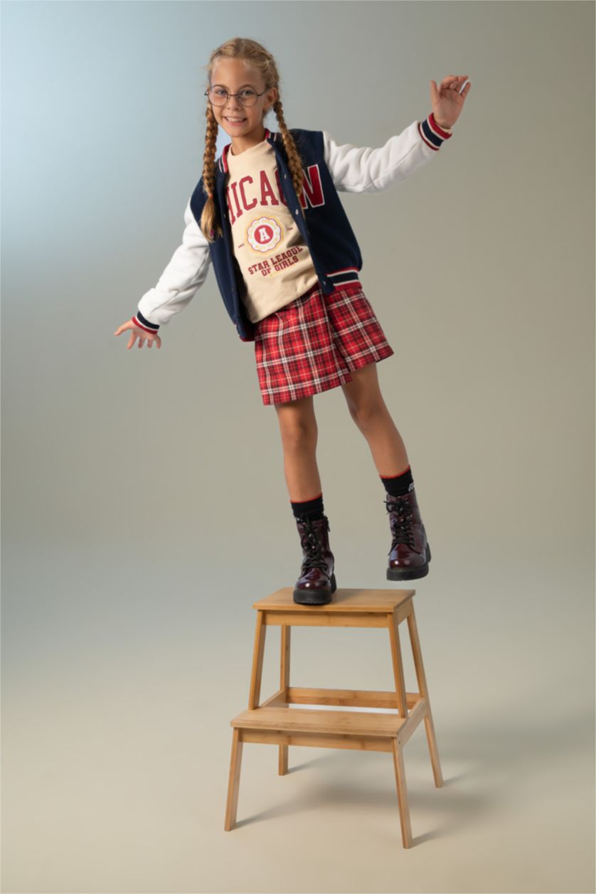 بنات أحمر طقم بناتي تنورة شورت و جوارب كاروهات