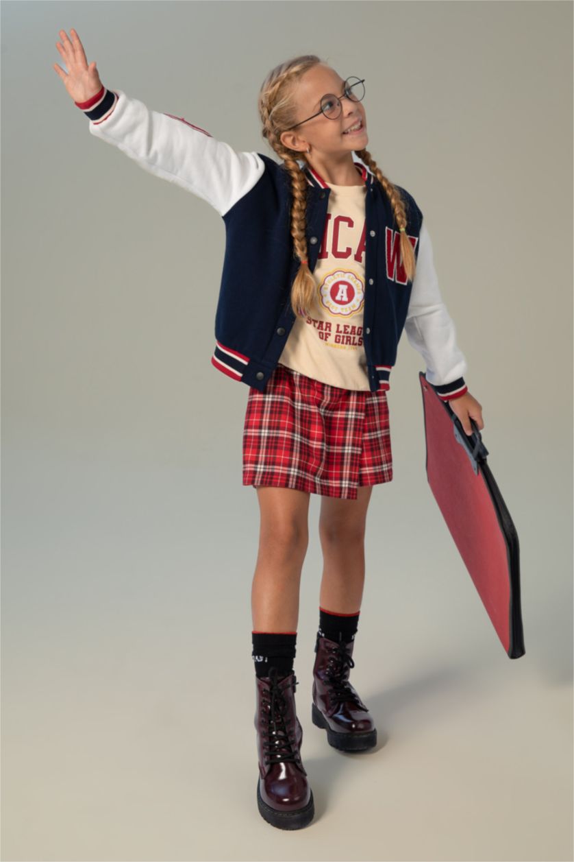 بنات أحمر طقم بناتي تنورة شورت و جوارب كاروهات