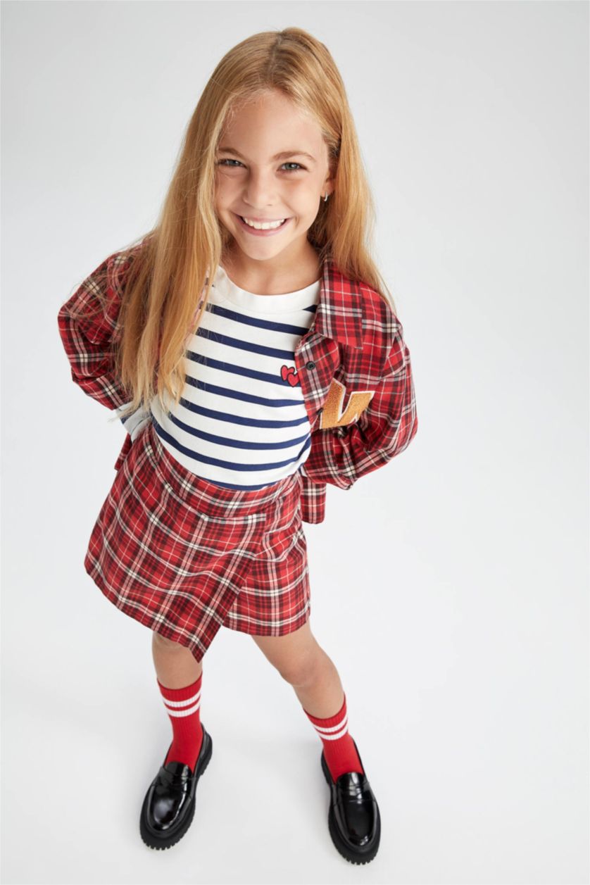 بنات أحمر طقم بناتي تنورة شورت و جوارب كاروهات