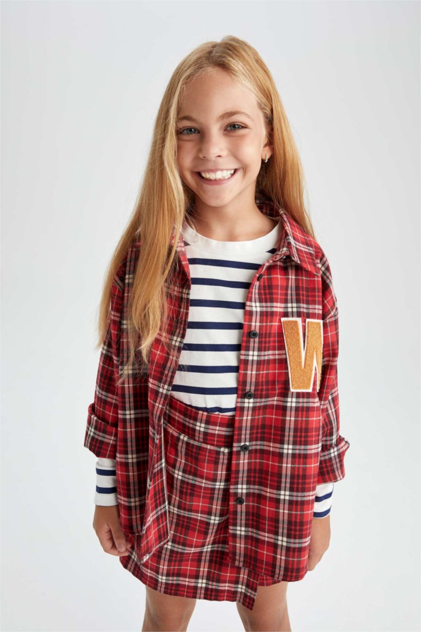 بنات أحمر طقم بناتي تنورة شورت و جوارب كاروهات