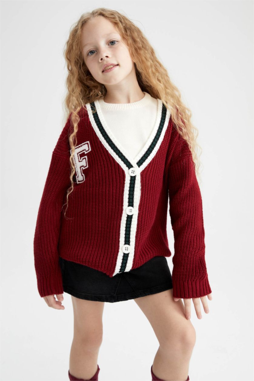 Kız Çocuk - Genç Kız Kırmızı Kız Çocuk V Yaka Kolej Triko Okul Hırkası