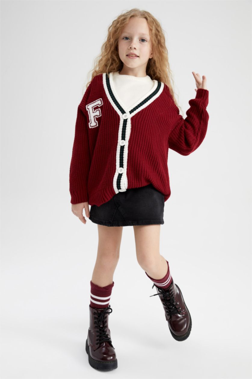 Kız Çocuk - Genç Kız Kırmızı Kız Çocuk V Yaka Kolej Triko Okul Hırkası