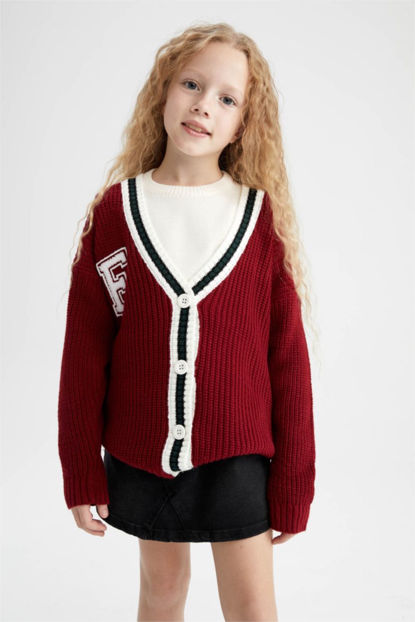 Kız Çocuk - Genç Kız Kırmızı Kız Çocuk V Yaka Kolej Triko Okul Hırkası