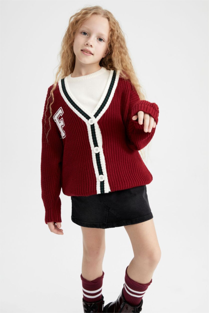 Kız Çocuk - Genç Kız Kırmızı Kız Çocuk V Yaka Kolej Triko Okul Hırkası