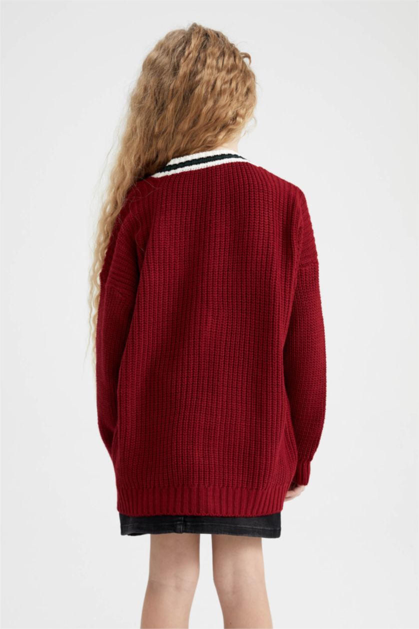 Kız Çocuk - Genç Kız Kırmızı Kız Çocuk V Yaka Kolej Triko Okul Hırkası