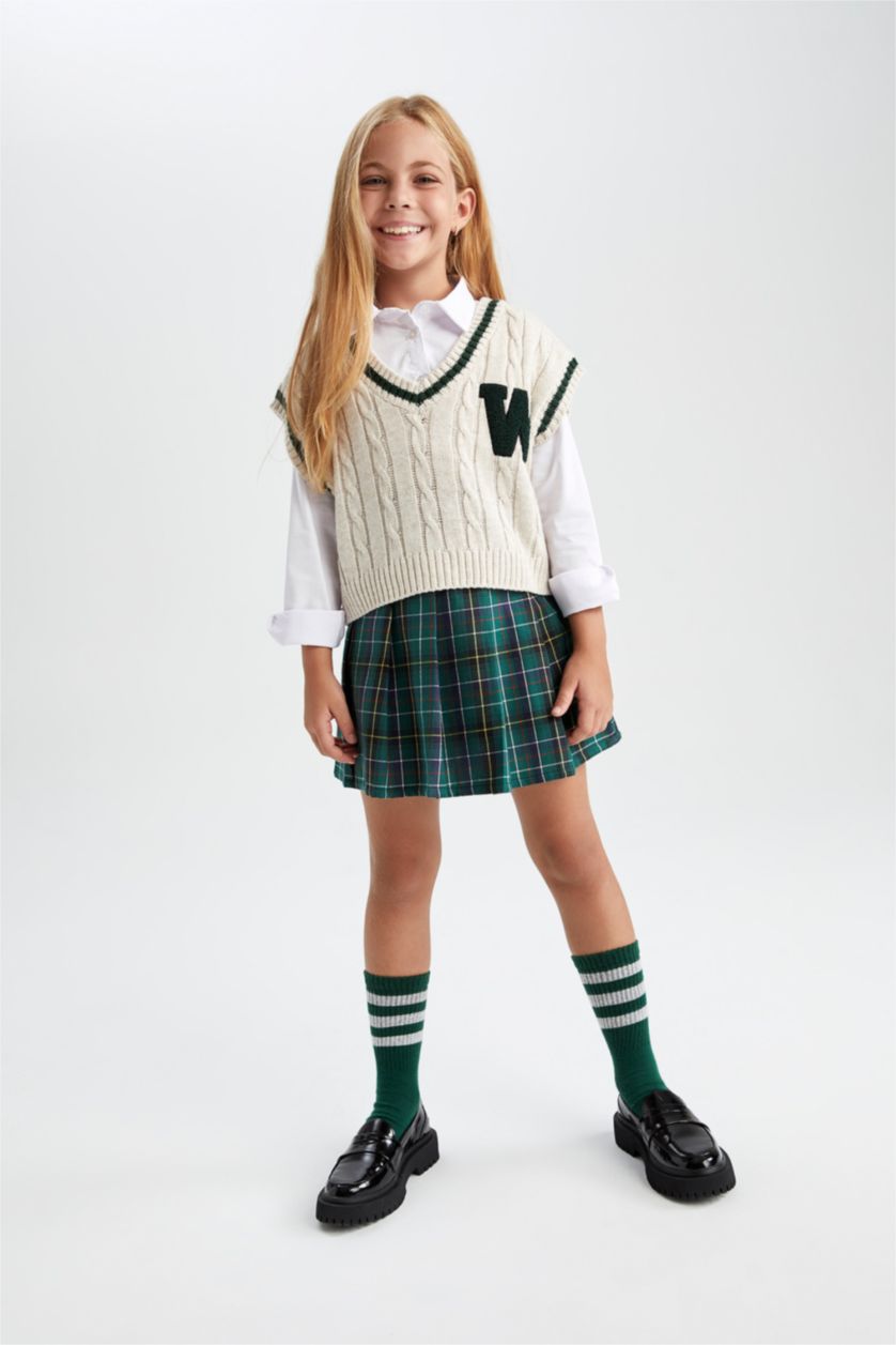 GIRLS & TEENS Beige Girl Regular Fit V-Neck Sweater Vest