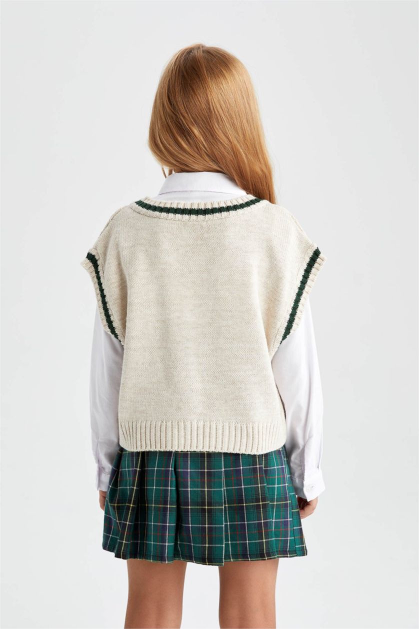 GIRLS & TEENS Beige Girl Regular Fit V-Neck Sweater Vest