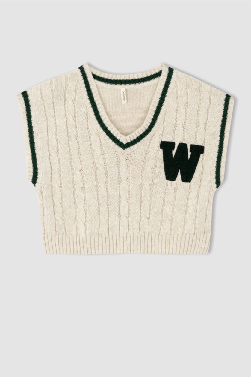 GIRLS & TEENS Beige Girl Regular Fit V-Neck Sweater Vest