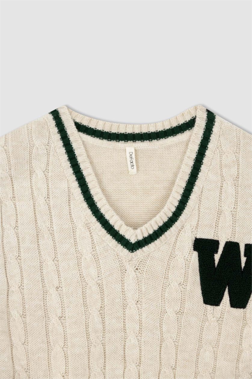 GIRLS & TEENS Beige Girl Regular Fit V-Neck Sweater Vest