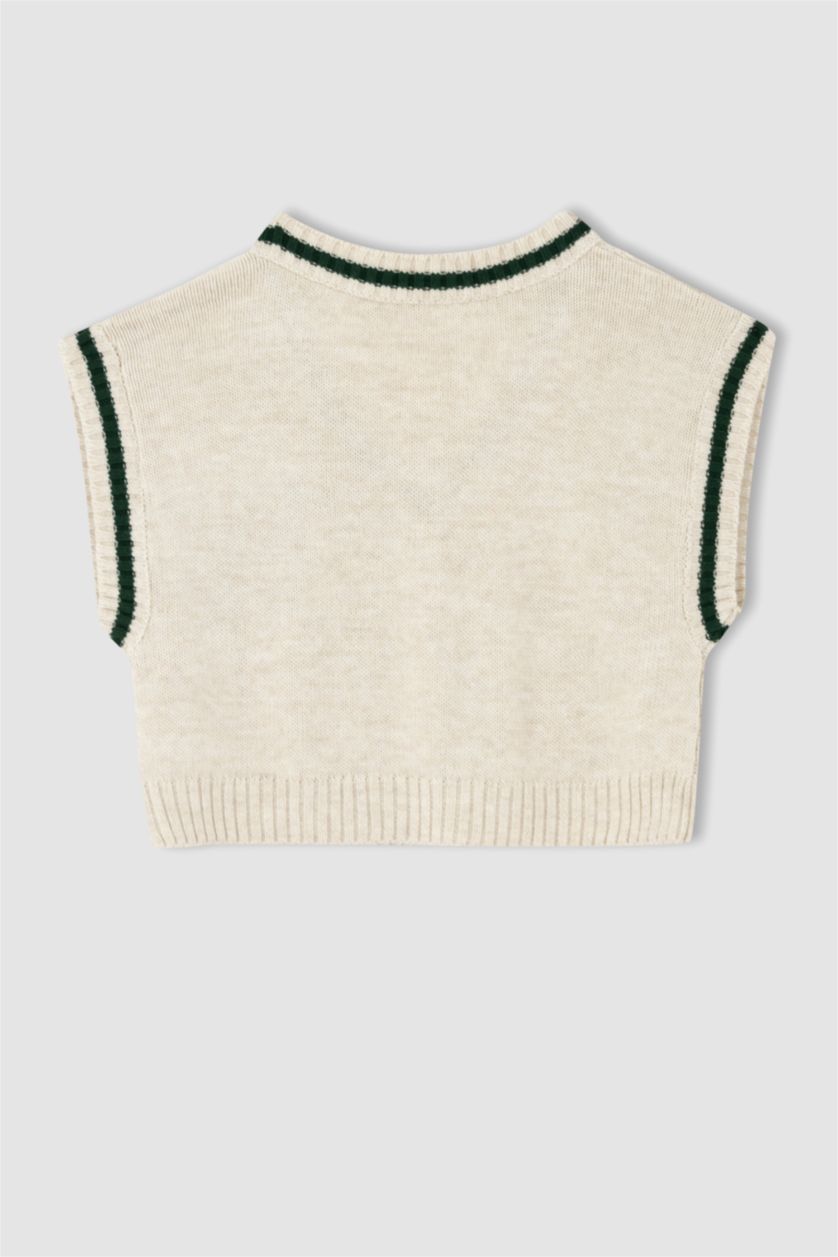 GIRLS & TEENS Beige Girl Regular Fit V-Neck Sweater Vest