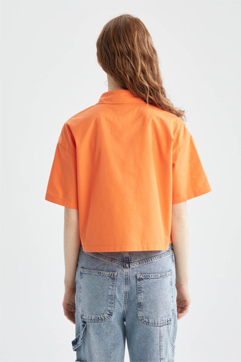 WOMAN Coral Crop Poplin Short Sleeve Shirt
