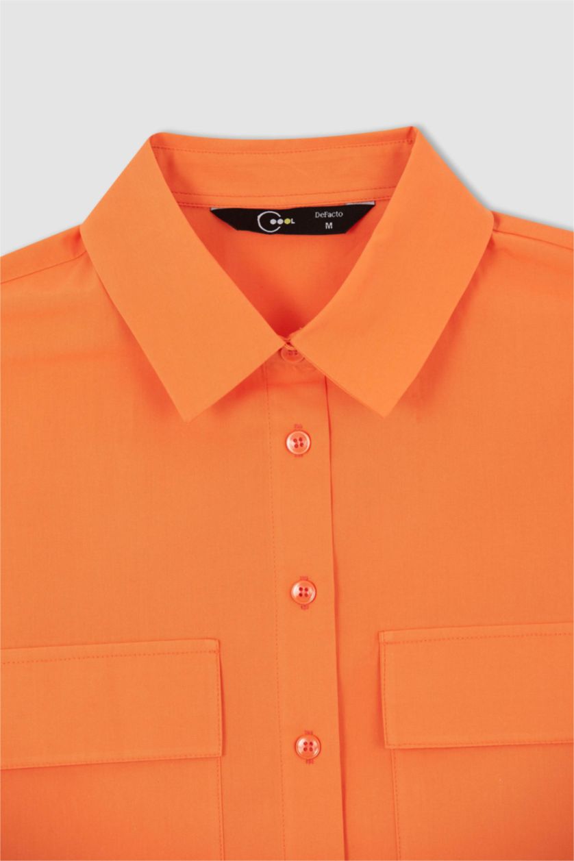 WOMAN Coral Crop Poplin Short Sleeve Shirt