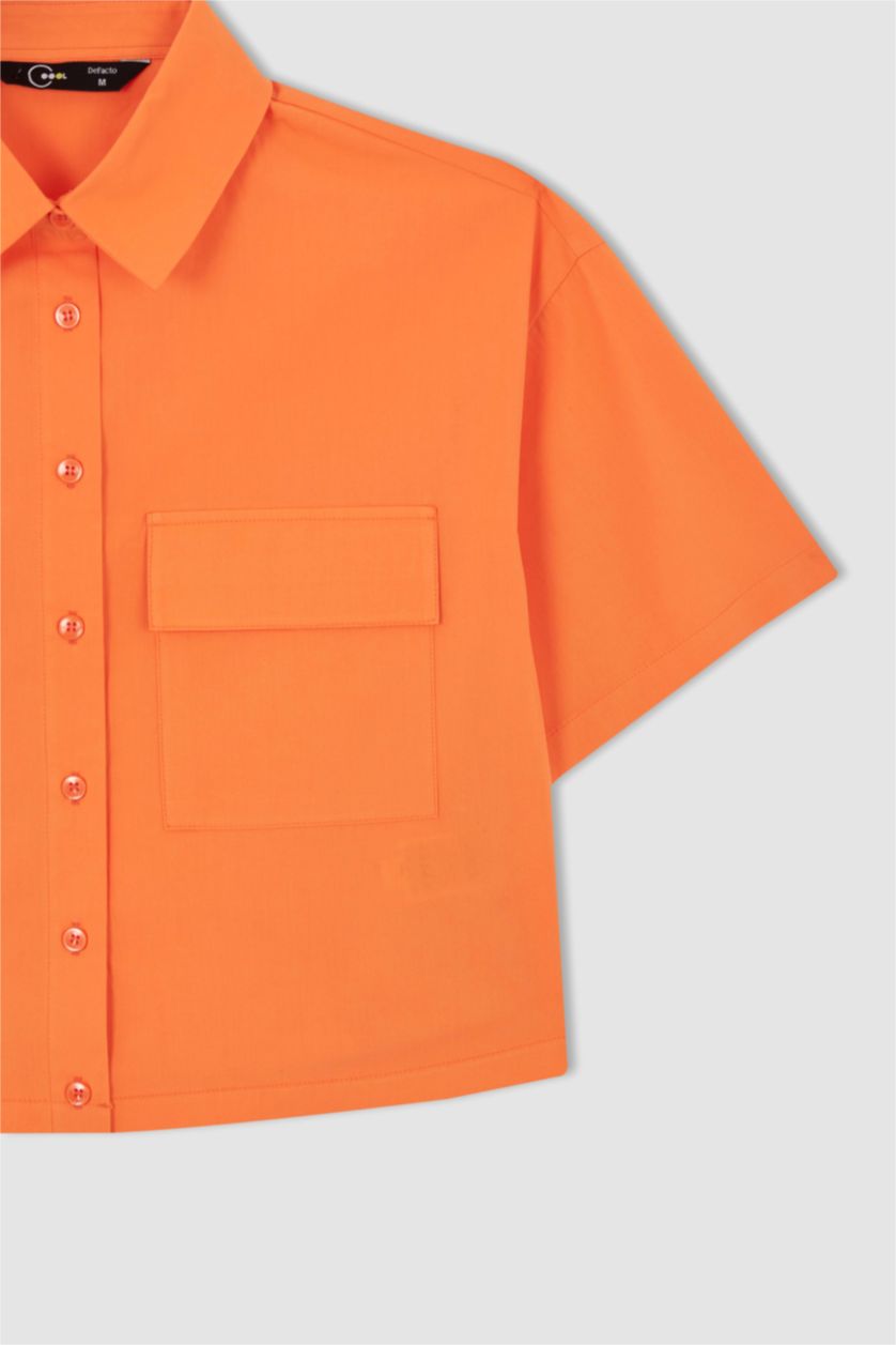 WOMAN Coral Crop Poplin Short Sleeve Shirt