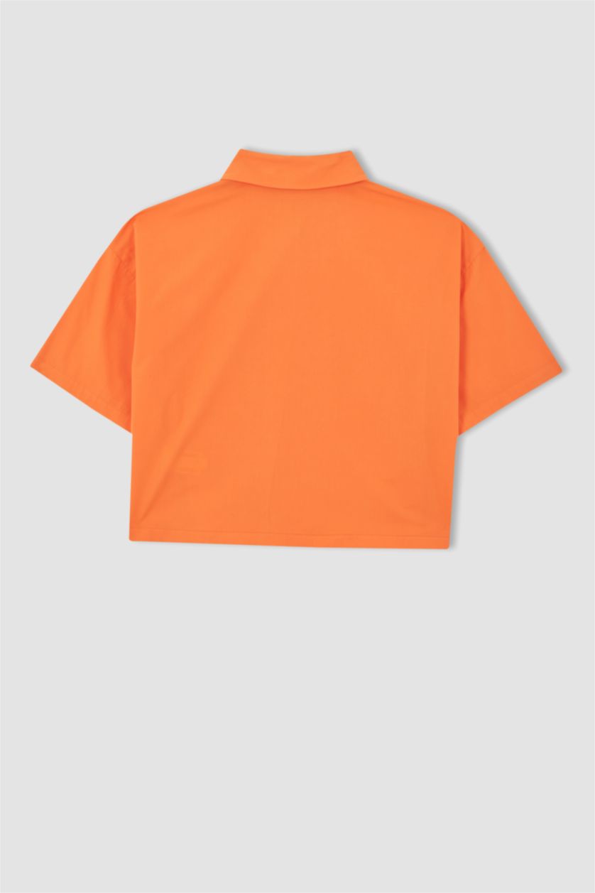 WOMAN Coral Crop Poplin Short Sleeve Shirt