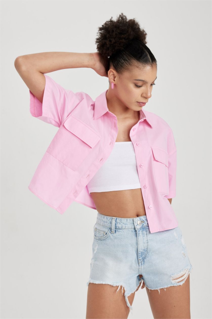 FEMME Rose Clair Chemises à manches courtes Popeline Col De Chemise