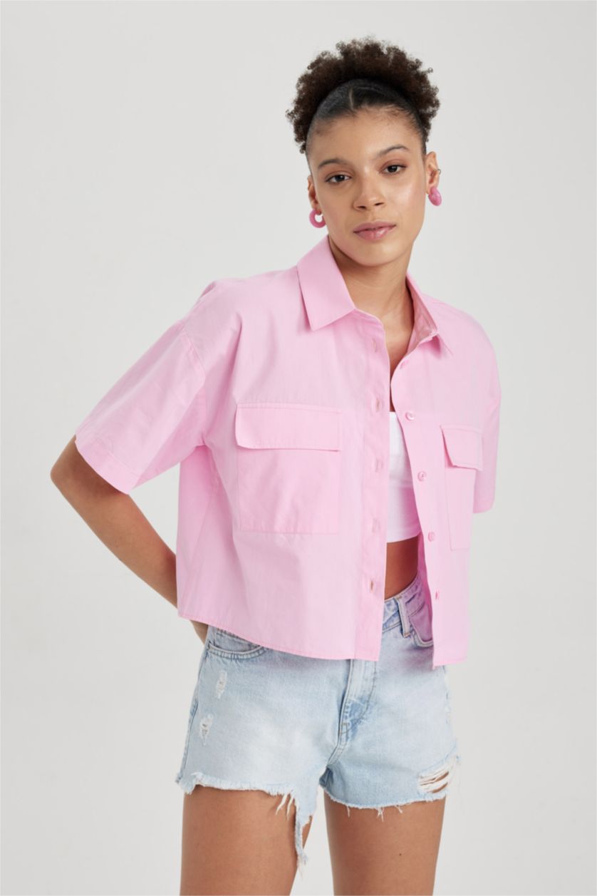 FEMME Rose Clair Chemises à manches courtes Popeline Col De Chemise