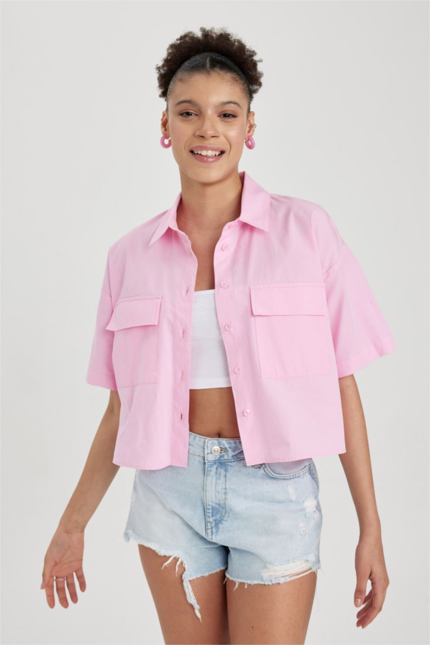 FEMME Rose Clair Chemises à manches courtes Popeline Col De Chemise