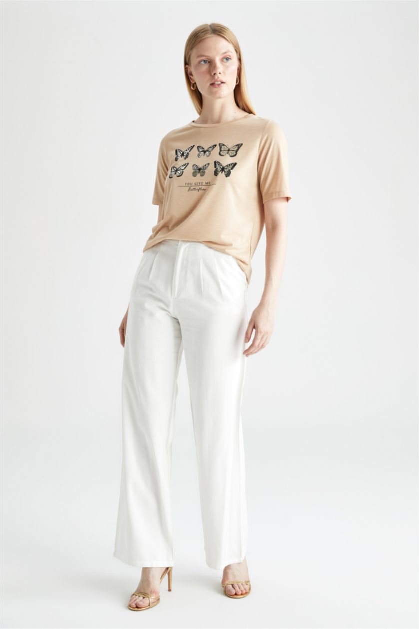 WOMAN Vison Relax Fit Short Sleeve Butterfly Print T-Shirt